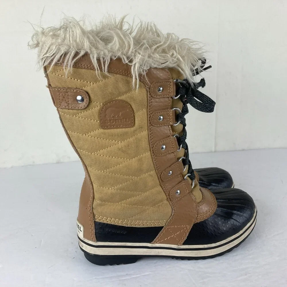 Sorel Tofino II Girls sz 3 Tan Insulated Waterproof Winter Snow Boots Mid‎ Calf